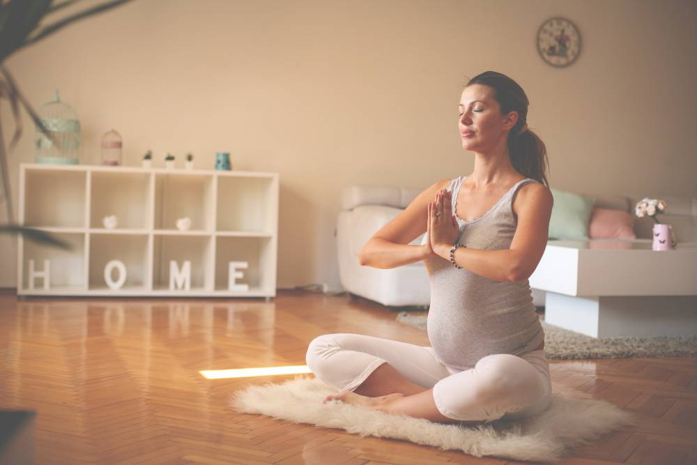 Pregnancy Yoga. Relax Women Different Asana Poses, Expectant